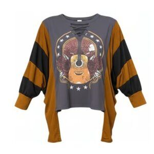 Upcycled Guitar Lace-Up Dolman Top